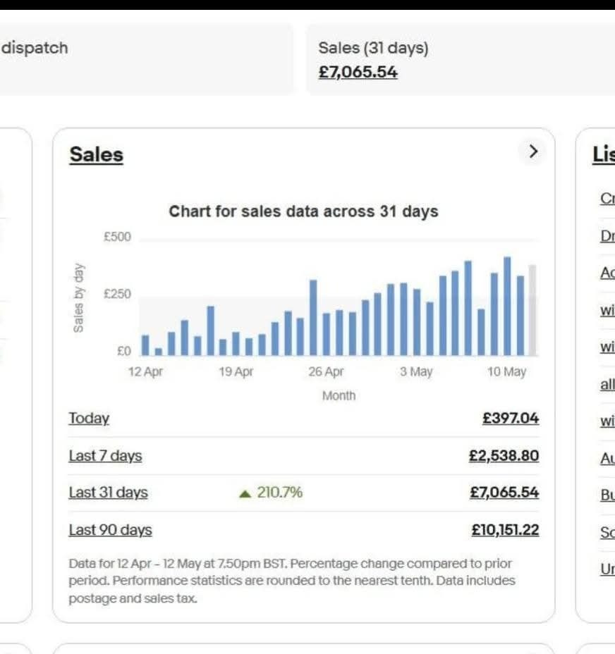 eBay store sales screenshot